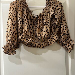 Forever 21 Tan and Black Animal Print Blouse